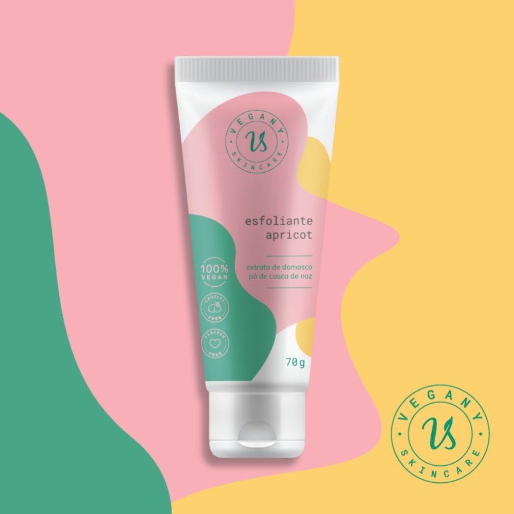 Esfoliante Apricot - Marca Vegany 70g fundo colorido